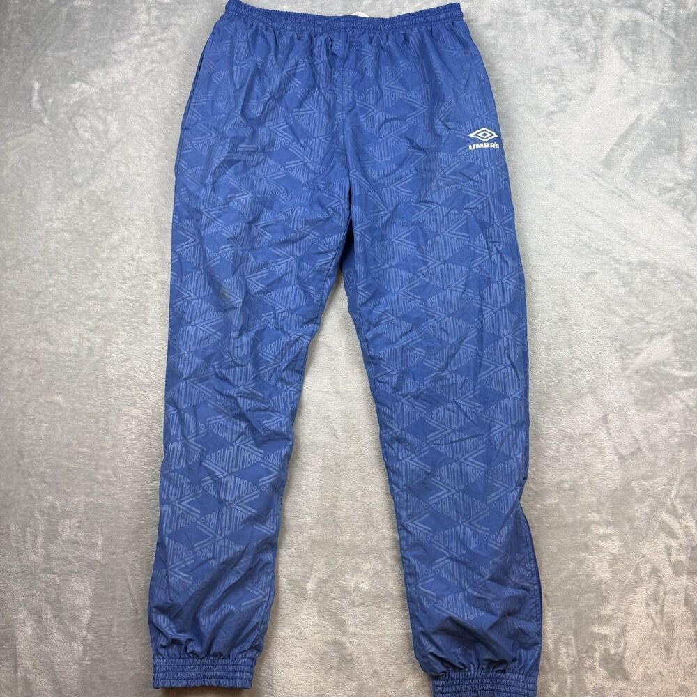 Vintage Umbro Men’s Large Blue Logo Print Windbreaker Track Pants 90s Soccer